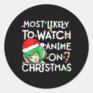 Hoogstwaarschijnlijk anime kijken op kerstmuts ronde sticker