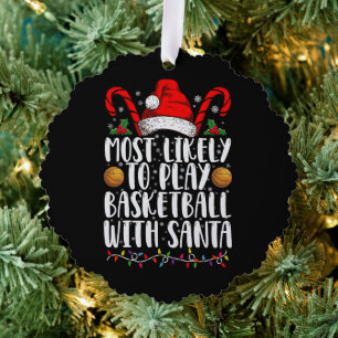 Hoogstwaarschijnlijk basketbal spelen met Kerstman Ornament Kaart