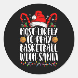Hoogstwaarschijnlijk basketbal spelen met Kerstman Ronde Sticker