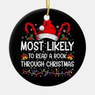 Hoogstwaarschijnlijk een boek lezen doorheen kerst keramisch ornament