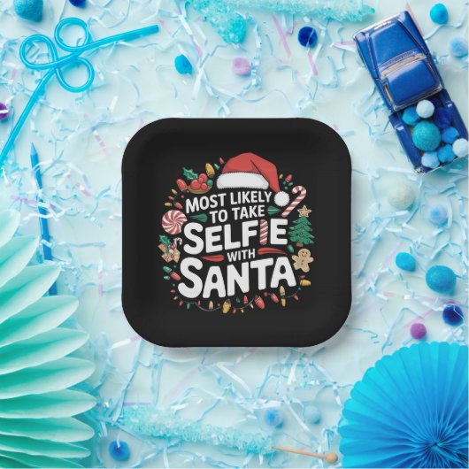 Hoogstwaarschijnlijk een selfie maken met de kerst papieren bordje (Feest)