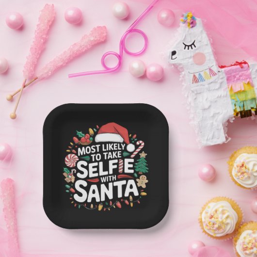 Hoogstwaarschijnlijk een selfie maken met de kerst papieren bordje (Feest)