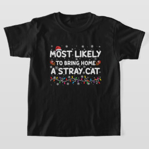 Hoogstwaarschijnlijk een zwerfkat met Kerstmis mee T-shirt