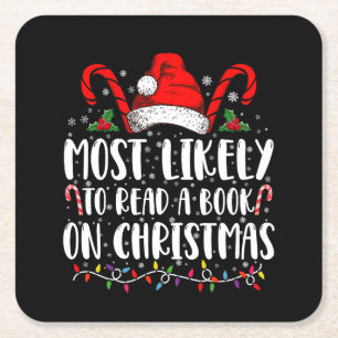 Hoogstwaarschijnlijk leest een boek met Kerstmis Vierkante Kartonnen Onderzetter