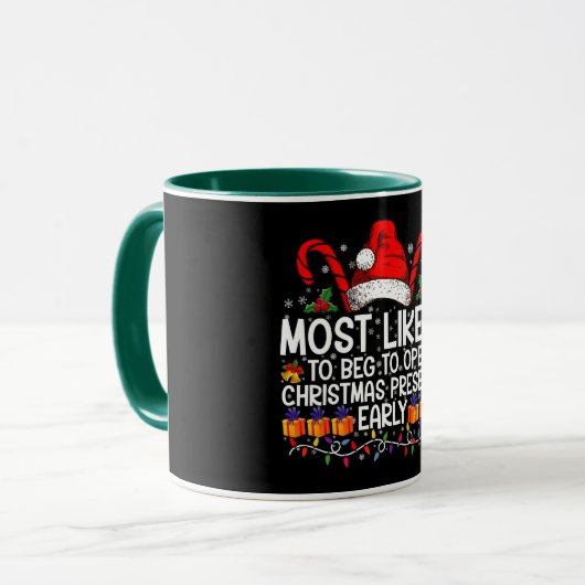 Hoogstwaarschijnlijk om te smeken om kerstcadeaus mok (Voorkant links)