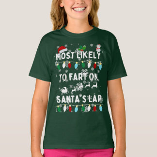 Hoogstwaarschijnlijk scheet op schoot van de kerst t-shirt