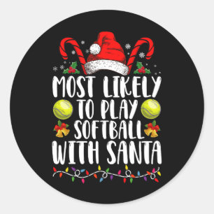 Hoogstwaarschijnlijk Softbal Spelen Met Santa Fami Ronde Sticker