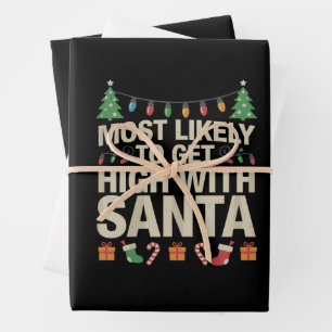 Hoogstwaarschijnlijk Stoned met Kerstman Kerst Gra Inpakpapier Vel