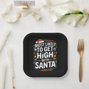 Hoogstwaarschijnlijk stoned met Kerstman kerstweds Papieren Bordje