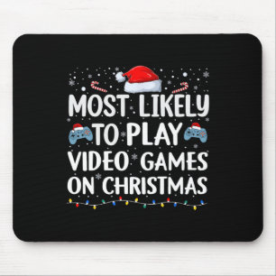 Hoogstwaarschijnlijk videogames spelen op kerstvid muismat
