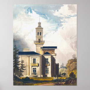 Hoogte van een Italiaanse villa of jachtpoel Poster