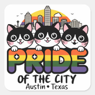 Hoogtepunten van Austin City Texas USA Rainbow Fla Vierkante Sticker
