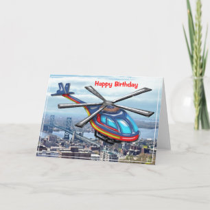 Hoogvliegende helikopter boven stad Happy Birthday Kaart