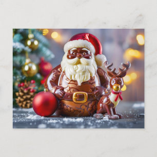 Hoogwaardige chocolade Santa met rendier Feestdagenkaart