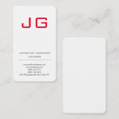 Hoogwaardige linnen trendy glad white red monogram visitekaartje (Voorkant / Achterkant)