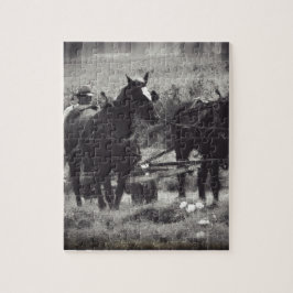 Hooi maken met paarden zwart en wit legpuzzel