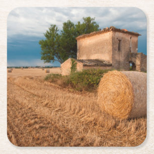 Hooibaal in veld in de Provence Vierkante Kartonnen Onderzetter