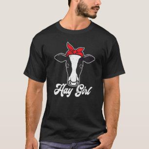 Hooimeisje Boer Landbouw Dieren Rode Strik Koe T-shirt