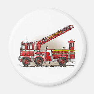 Hook and Ladder Fire Truck Round Magnet Magneet