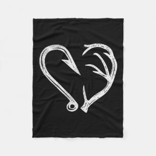 Hook Antler Heart Love Vist Hunting Fish Deer H Fleece Deken