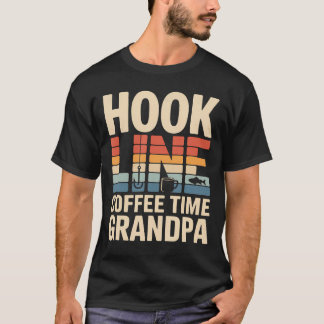 Hook Line Coffee Time Opa Vissen 's Ochtends T-shirt