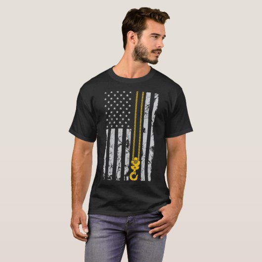 Hook Thin American Flag Crane Operator T-shirt (Voorkant volledig)