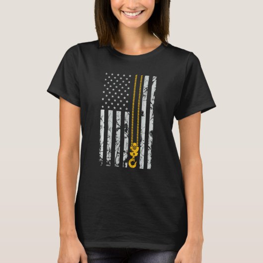Hook Thin American Flag Crane Operator T-shirt (Voorkant)