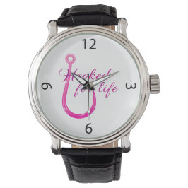 Hooked for Life Pink Fishing Hook Horloge