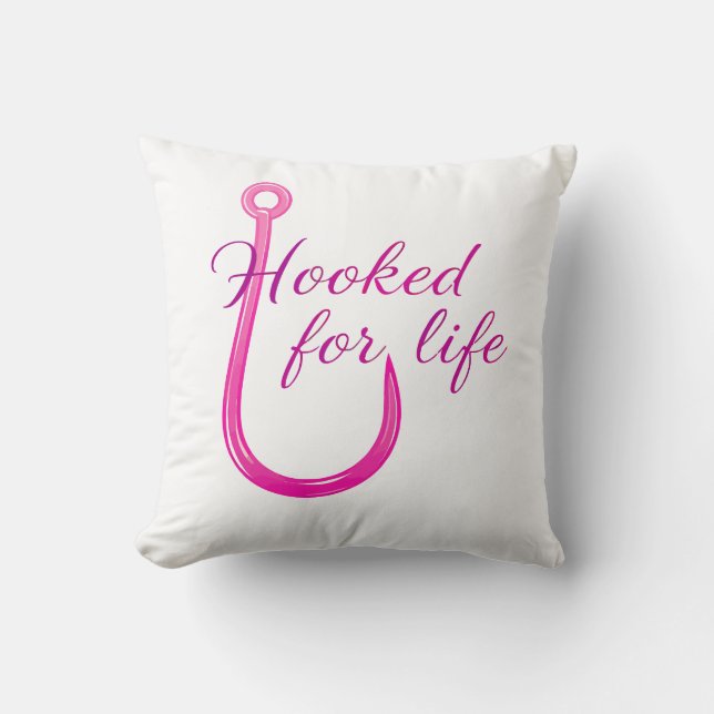 Hooked for Life Pink Fishing Hook Kussen (Voorkant)