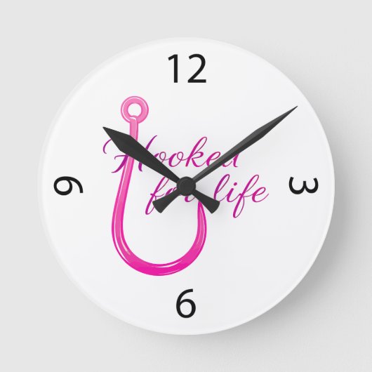 Hooked for Life Pink Fishing Hook Ronde Klok (Voorkant)