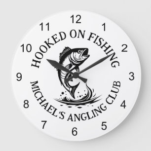 Hooked On Fishing Logo, Gepersonaliseerde Hengelcl Grote Klok