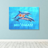HO'OMAU Hawaiian Dolphins Primitive Collage Canvas Afdruk (Insitu (Houten vloer))