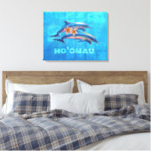 HO'OMAU Hawaiian Dolphins Primitive Collage Canvas Afdruk (Insitu (Slaapkamer))