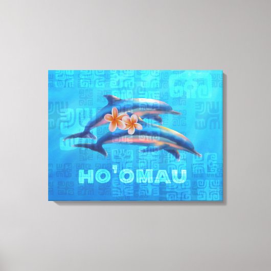 HO'OMAU Hawaiian Dolphins Primitive Collage Canvas Afdruk (Voorkant)