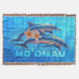 HO'OMAU Hawaiian Dolphins Primitive Collage Deken