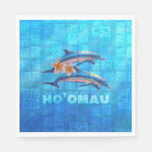 HO'OMAU Hawaiian Dolphins Primitive Collage Servet