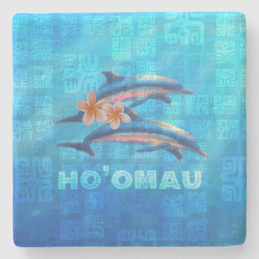 HO'OMAU Hawaiian Dolphins Primitive Collage Stenen Onderzetter (Voorkant)