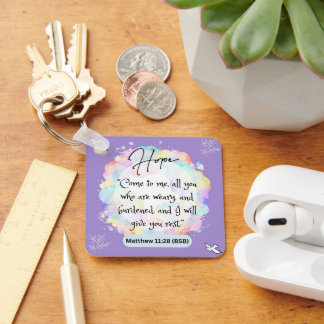 Hoop Bericht Matthew 11-28 - Square Metal Sleutelh Sleutelhanger