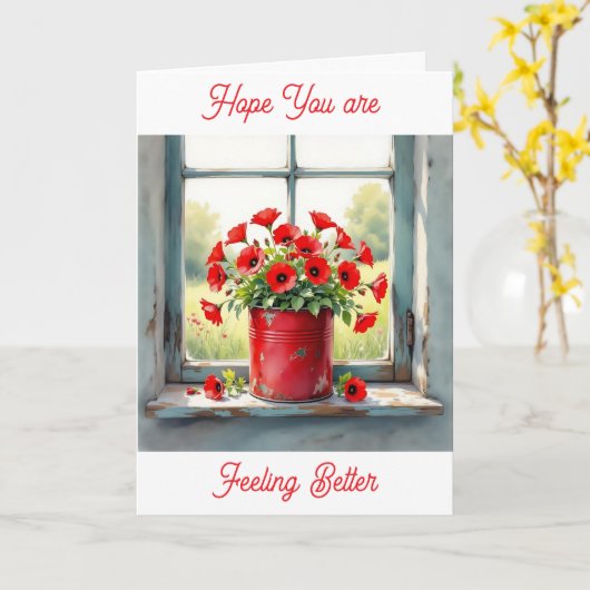 Hoop dat het beter met je gaat | Rode Klaprozen Kaart (Gele Bloem)