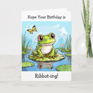 Hoop dat je verjaardag Ribbot-ing Funny Frog Puns Kaart