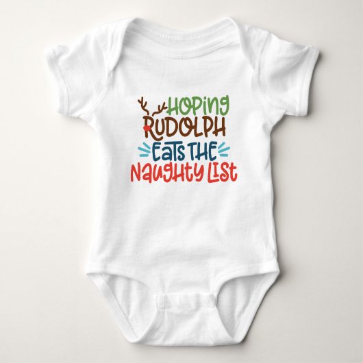 Hoop dat Rudolph de Naughty List Baby Bodysuit eet (Voorkant)