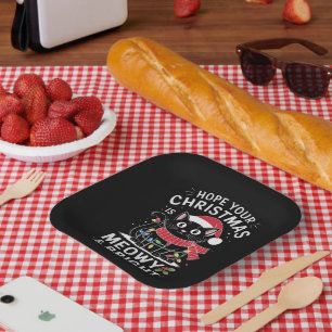 Hoop dat uw Kerstmis is Meowy en Bright Cat Kerstm Papieren Bordje