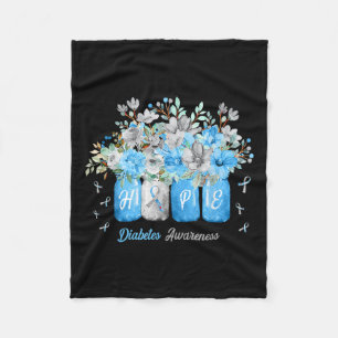 Hoop Diabetes Awareness Blue Flowers Type 1 Diabet Fleece Deken