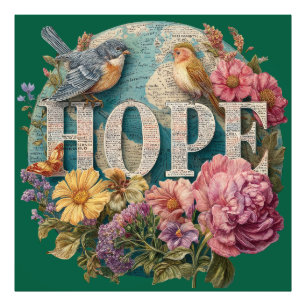 Hoop Floral Typography met Vogels en Botanische Foto Afdruk