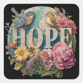 Hoop Floral Typography met Vogels en Botanische Vierkante Sticker
