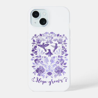 Hoop groeit – Lavendel Linocut Vogel Inspirerend iPhone 15 Hoesje