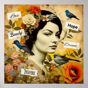 Hoop, Liefde, Schoonheid, Droom Vintage Dame Poster