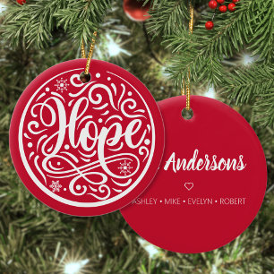 Hoop op persoonlijke kerstfeestdag rood keramisch ornament