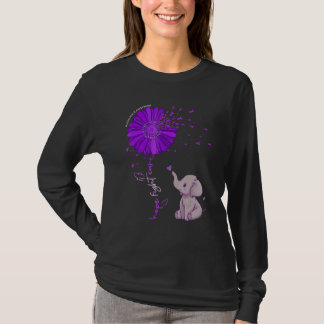 Hoop Strijd Genees Paarse Bloem Olifant Alzheimer T-shirt