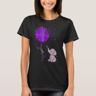 Hoop Strijd Genees Paarse Bloem Olifant Alzheimer T-shirt